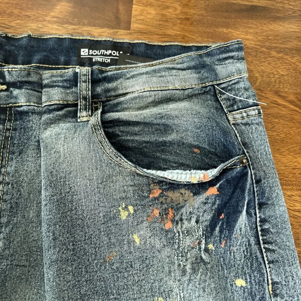 South Pole Jeans with Paint, Rip and‎ Fading Effects Measures 46x30 Hemmed